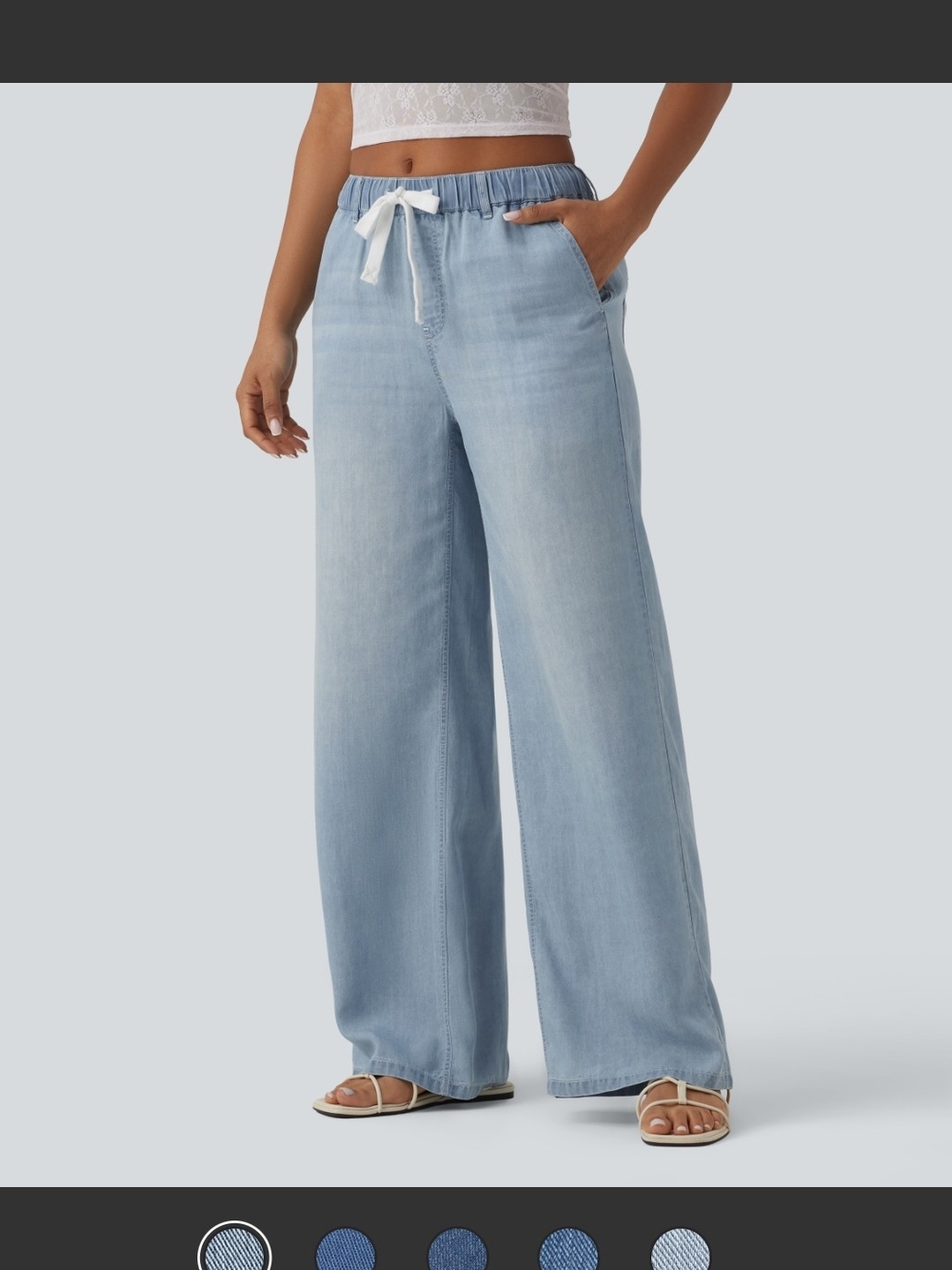 BNWT - HALARA Light Blue Wide Leg Drawstring Pants - Picture 4 of 15
